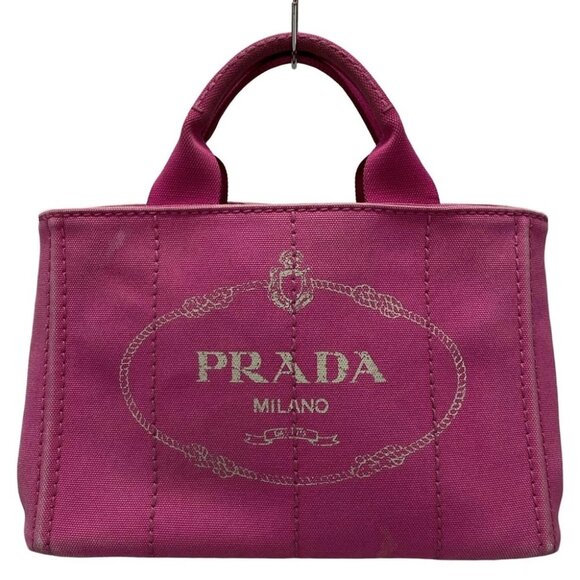 Auth PRADA Canapa Pink Canvas Tote Bag - Picture 1 of 11